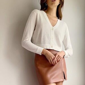 Aritzia Wilfred Santorini Cropped Textured Cream Knit Cardigan